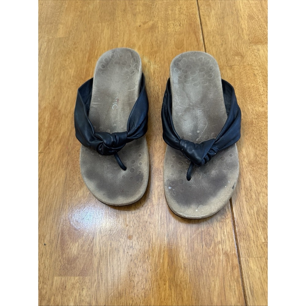 Vionic Pippa Black Leather Knotted Flip Flop Sandals Womens 10 42 TVW5173
